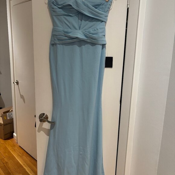 Lulus Elegant Finesse Light Blue Pleated Cutout Maxi Dress - Size M - Picture 6 of 6